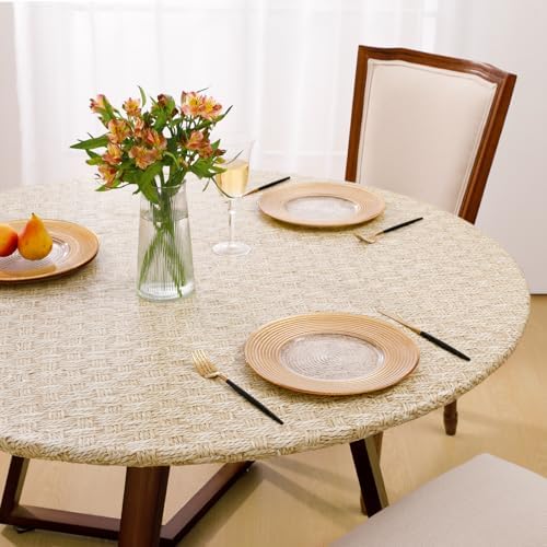 Romanstile Round Fitted Vinyl Tablecloth with Elastic Edge 100% Waterproof - Image 5