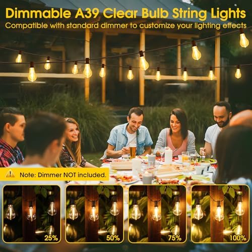 Larkvue 100FT Outdoor String Lights, Patio Light with 32 A39 Bulbs, Black - Image 4
