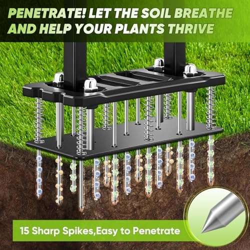 Sakerplus Aerator Lawn Tool, Spike Lawn Aerator with Self-Cleaning Tines - Image 5