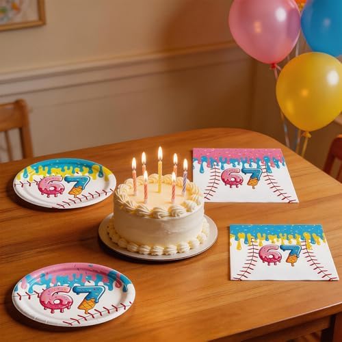 40Pcs 6 7 Ice Cream Drip Baseball Party Dessert Plate Napkin Tableware Set - Image 5