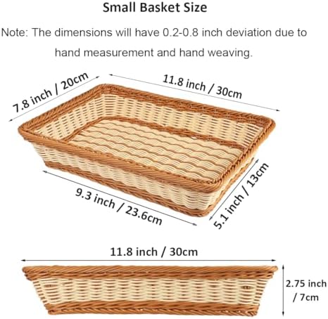 RT&BS 2pcs Wicker Bread Basket for Serving, Wicker Fruit Basket, Display Baskets for Vegetable Fruit, Reusable Handwoven Serving Baskets for Kitchen, Store, Restaurant, Outdoor (Bicolor, S) - Image 3