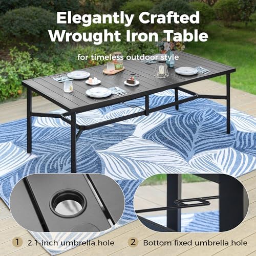 MIXPATIO 9pc Patio Dining Set, 83" Rectangle Metal Table, 8 Chairs, Black - Image 6