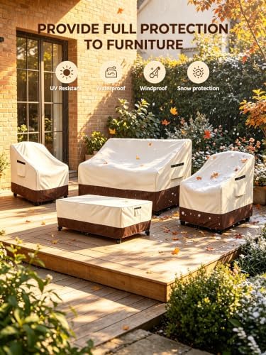 Rileytee Patio Furniture Set Covers Waterproof 4Pcs,Beige&Brown,XX-Large - Image 7