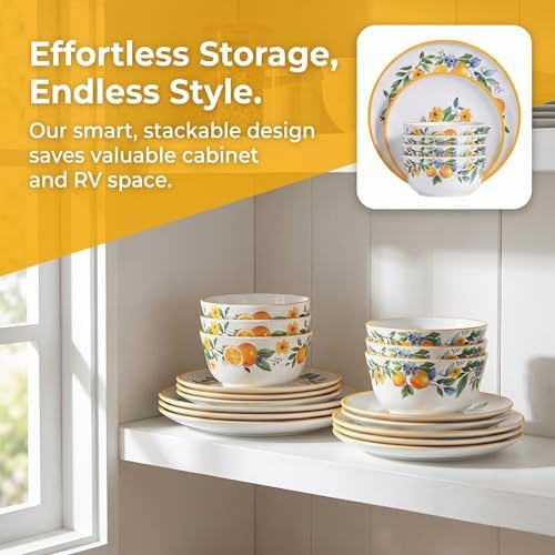 Lemon Dinnerware Set for 4, 12-Piece Melamine Plates and Deep Bowls - Image 5