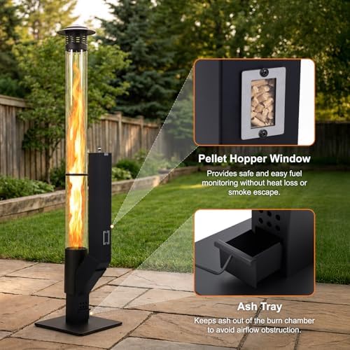 COWVIE 56 Inch Patio Wood Pellet Heater with Rain Cap & Viewing Window – Portable Pellet Fire Pit for Patio, Backyard, Camping, Beach, Balcony - Image 4