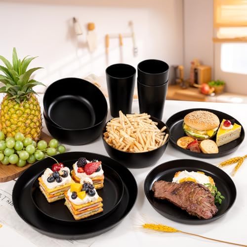 EjonirInjonir 24pcs Non-Toxic Black Wheat Straw Dinnerware Sets for 6 Home - Image 5