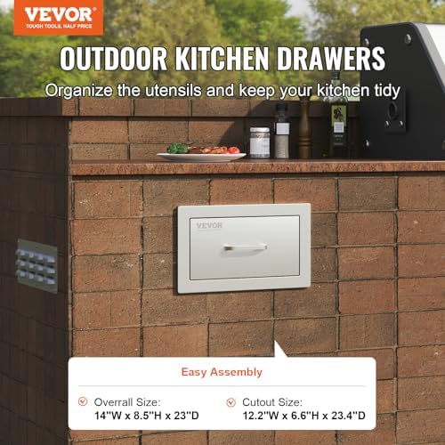 VEVOR Outdoor Kitchen Drawers 14"W x 8.5"H x 23"D Stainless Steel - Image 4