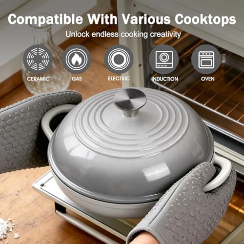 6QT Enameled Cast Iron Round Bread Oven, Sourdough Dutch Oven, Gray - Image 4
