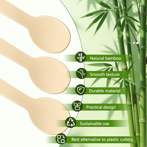 200 Pcs 3.54 Inch Mini Bamboo Spoons, Bamboo Utensils Disposable, Disposable Compostable Spoons, Bamboos Soup Spoon, Renewable, Natural - Image 3