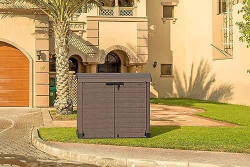 DURAMAX CedarGrain StoreAway 1200 Liter Capacity Outdoor Deck & Garden Storage Box w/Panel Doors & Arc Lid for Patios, Pool Areas, & Driveways, Brown - Image 4