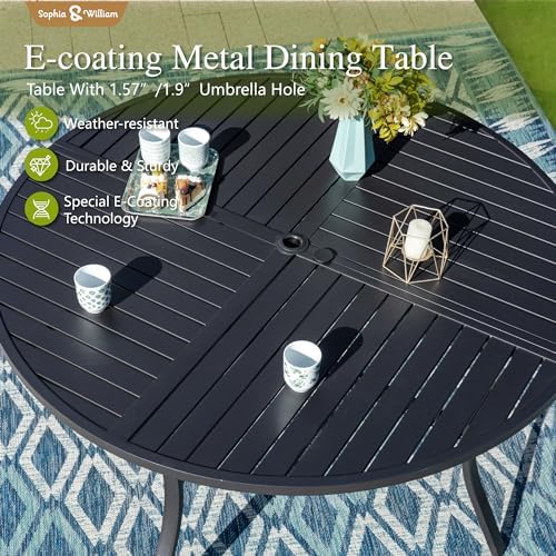 Sophia & William Patio Dining Set for 4, Round Table & Grey Swivel Chairs - Image 6
