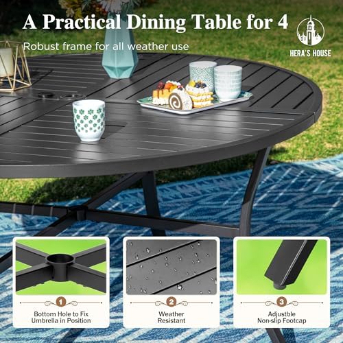HERA'S HOUSE 5pc Patio Dining Set for 4, 42" Round Metal Table - Image 3