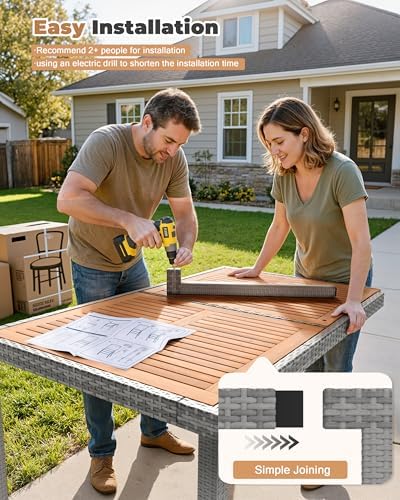 Flamaker Patio Dining Set for 6 Outdoor Acacia Wood Table and Chairs, Gray - Image 4