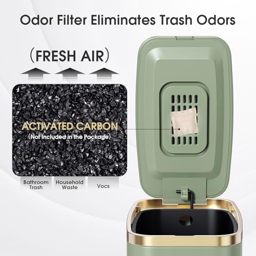 CEROELDA Small Bathroom Trash Can with Lid-5L/1.3 Gal-Soft Close Lid-Green - Image 3