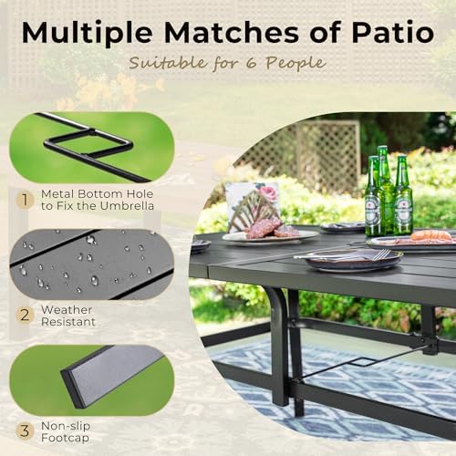 MIXPATIO Patio Table for 6, Black Metal Dining Table w/Umbrella Hole - Image 4