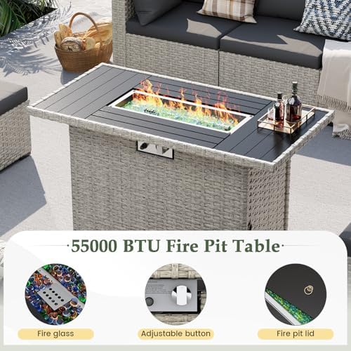 Outdoor Patio Furniture Set with Fire Pit 8 Pcs Wicker Sectional Sofa Black - Image 2