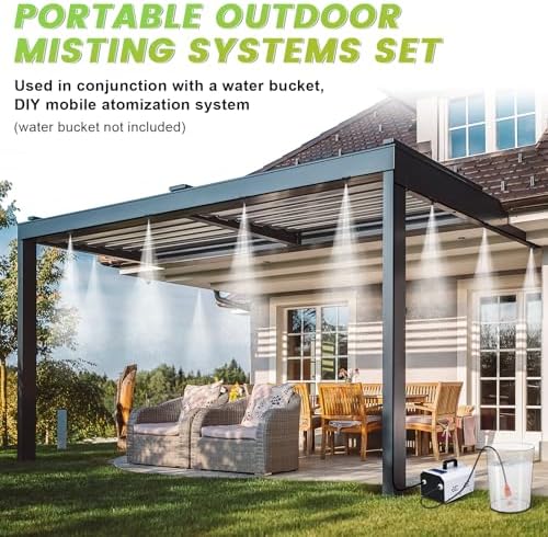 Outdoor Misting Cooling System High Pressure Misters for Outside Patio with Pump Kit, 65.6FT Misting Line with Brass Mist Nozzles Self Priming Sprayer Misters for Chicken Coop Garden Greenhouse - Image 7