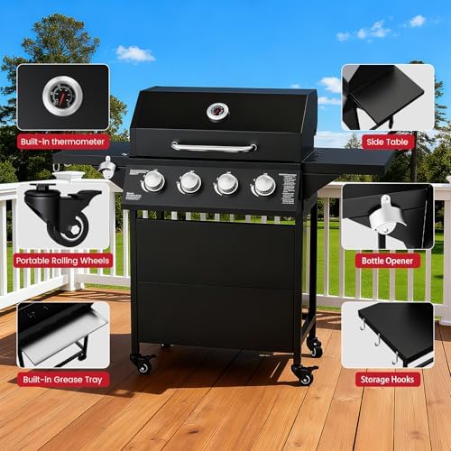 4-Burner Propane Gas Grill, 40000 BTU Stainless Steel Outdoor BBQ - Image 6