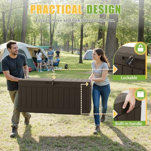 Greesum Outdoor Storage Box 82 Gallon Storage Bin with Lid for Patio Furniture, Garden Tools, Pool Supplies, Waterproof and UV Resistant, Lockable, Dark Brown - Image 6
