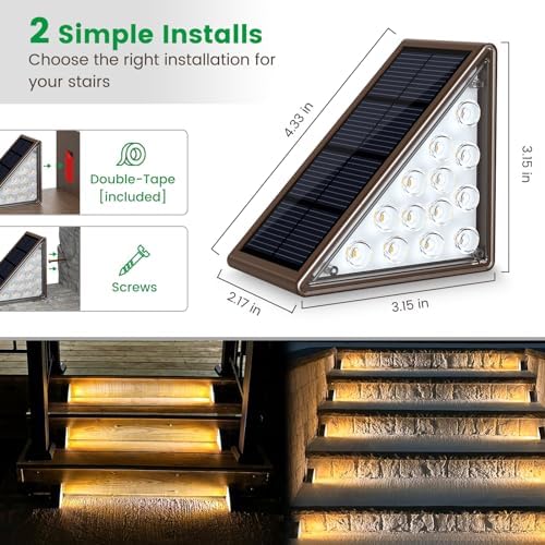 JOFIOS Solar Step Lights for Outside,24pack Solar Stair Lights Outdoor Waterproof IP67,Outdoor Deck Step Light,Solar Outdoor Lights for Staircase,Patio(Warm Brown) - Image 4