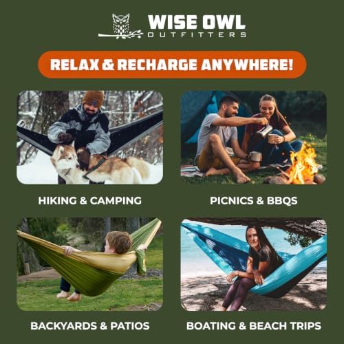 Wise Owl Outfitters Camping Hammock – 400lbs Portable Hammock with Tree Straps - Travel, Backpacking, Hiking, Outdoors Camping Gear - Single - Image 6
