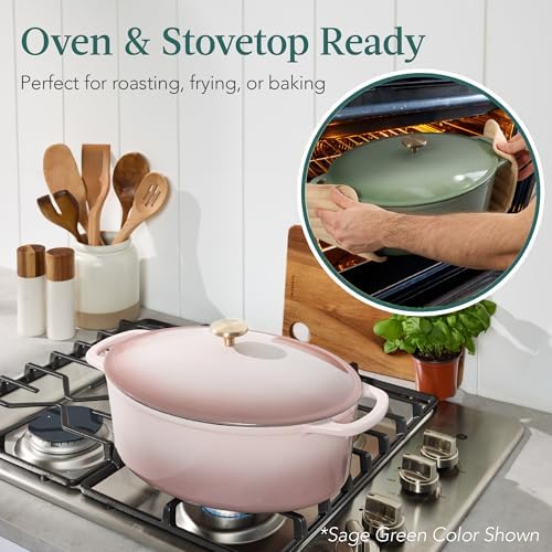 Best Choice Products Oval 7.5 Quart Enamel Cast-Iron Dutch Oven, Heavy-Duty Pre-Seasoned for Baking, Cooking w/Side Handles – Mushroom Beige - Image 4