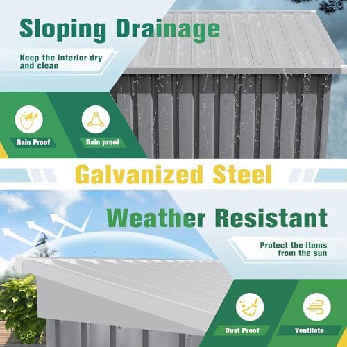 Flamaker 5x3 FT Storage Shed Waterproof Metal Garden Shed with Lockable Door Utility Tool Shed Outdoor Storage for Backyard, Patio and Lawn, Grey - Image 3
