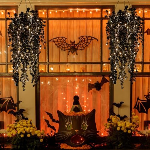 RECUTMS Black Hanging Flowers with Light Faux Hanging Plants Black Greenery - Image 6