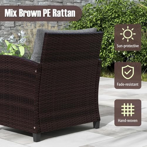 Tangkula 3 Pieces Patio Furniture Set, PE Rattan Wicker 3 Pcs Outdoor Sofa Set w/Washable Cushion and Tempered Glass Tabletop, Conversation Furniture for Garden Poolside Balcony (Grey) - Image 5