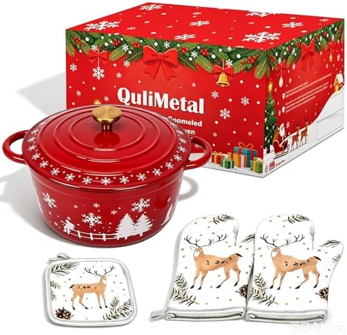 5QT Enameled Cast Iron Dutch Oven with Lid, Pot for Sourdough Bread Baking by QuliMetal
