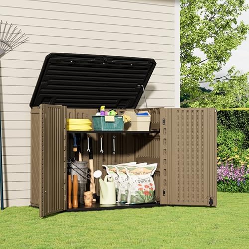 Mrosaa Horizontal Resin Storage Shed, 34 Horizontal Cu.ft Outdoor Storage Cabinet Waterproof for Garden/Backyard/Home/Pool, Lockable(34 Cu.ft-Brown) - Image 6