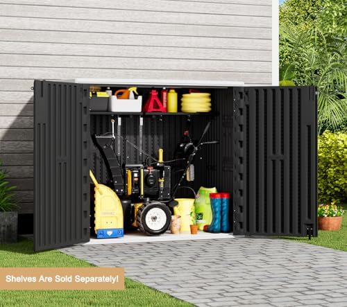 KINYING Outdoor Horizontal Storage Sheds,37 Cu.ft Outdoor Storage Cabinet Waterproof Resin Tool Storage Box for Lawn Mower,Garden Tools and Patio Furniture, Lockable (Black) - Image 4