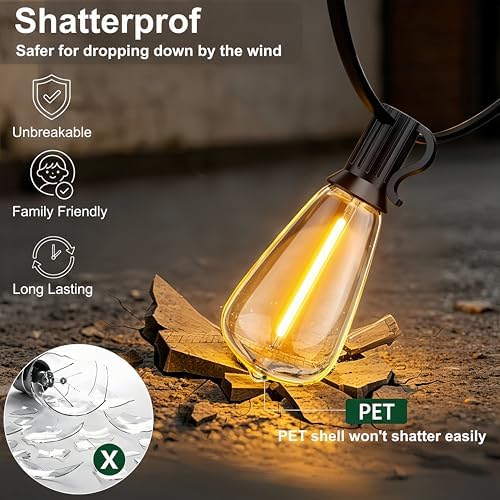 Outdoor String Lights, 150FT 75 ST38 Shatterproof Vintage LED Bulbs - Image 3