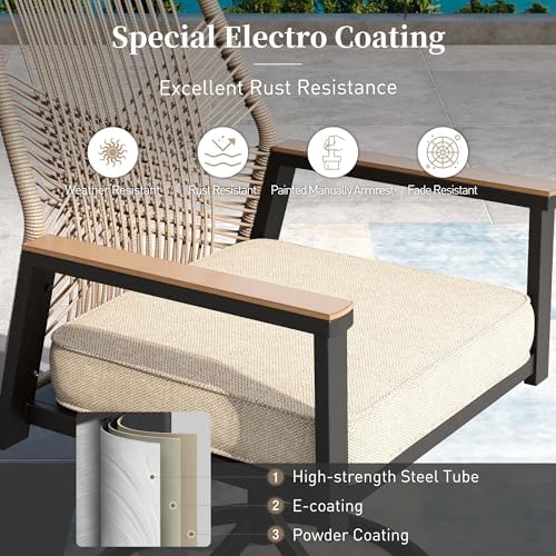 SUNSHINE VALLEY 7pc Patio Dining Set, 54" Round Table & 6 Rattan Chairs - Image 5