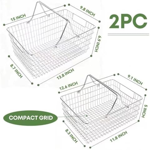 2 Pack Picnic Baskets with Handle, Pantry Organizers and Storage Basket, Stainless Steel Cabinet Organizer, Multi-functional Basket, for Gathering,Closets,Pantry,Garage,Bathroom,Picnic & More (S+L) - Image 3