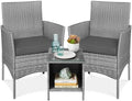 Best Choice Products 3-Piece Outdoor Wicker Conversation Bistro Set, Space Saving Patio Furniture for Garden w/Side Table - Gray/Gray by BestChoiceProducts