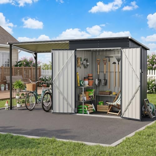 Polar Aurora 12×4 FT Outdoor Storage Metal Shed & Hardtop Gazebo Combo by PolarAurora