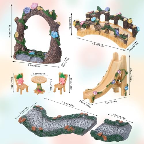 8 Pcs Fairy Garden Accessories Miniature Furniture Bridge Slide - Image 7