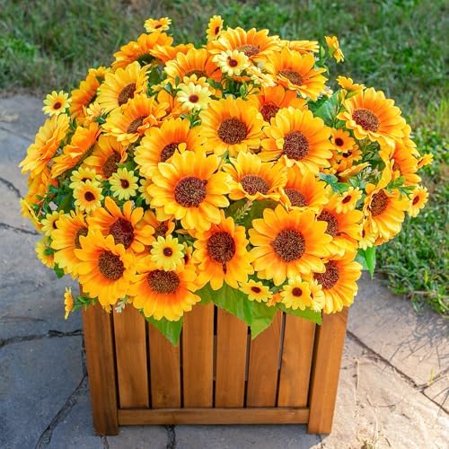 Sunflowers Artificial Flowers, 10 Bunches Fake Sunflower Artificial Flowers for Outdoors Spring Summer Decoration Look Real UV Resistant Fake Flowers for Home Porch Garden Wedding Party Office Indoor - Image 3