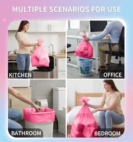 Medium 8 Gallon Trash Bags Unscented, 0.94 Mil, Pink, 150 Count - Image 5