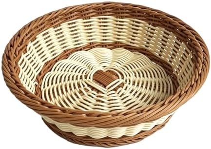 RT&BS Round Wicker Bread Basket, Round Wicker Fruit Basket, Woven Egg Baskets, Reusable Handwoven Storage Baskets for Living Room, Kitchen, Store, Restaurant, Outdoor, Party (Bicolor, S) by RT%26BS