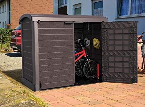 DURAMAX CedarGrain StoreAway 1200 Liter Capacity Outdoor Deck & Garden Storage Box w/Panel Doors & Arc Lid for Patios, Pool Areas, & Driveways, Brown - Image 6