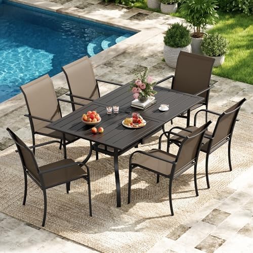 Incbruce 7 Pcs Patio Dining Set with Textilene Chairs and Rectangle Table (Brown) - Image 2