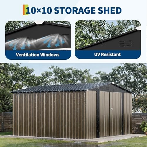 Garvee 10x10 FT Outdoor Storage Shed–Sloping Roof, Double Lockable Door - Image 3