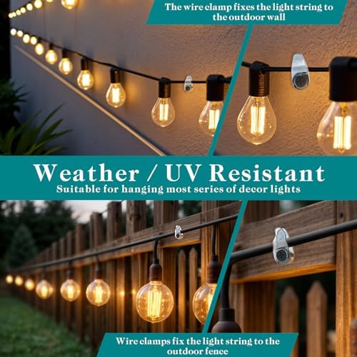 Hooks for Outdoor String Lights Clips, Christmas Light Clips Weatherproof, Lights Hanger Hooks for Hanging Christmas Light, Fairy Light, Cable, Holiday Decor - Clear, 50 Pack - Image 4