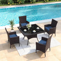 Gotland 5 Piece Outdoor Dining Set, All-Weather Rattan Patio Furniture Set with Umbrella Hole Tempered Glass Square Table, Outdoor Table and Chairs with Removable Cushions for Backyard, Deck, Navy by Gotland