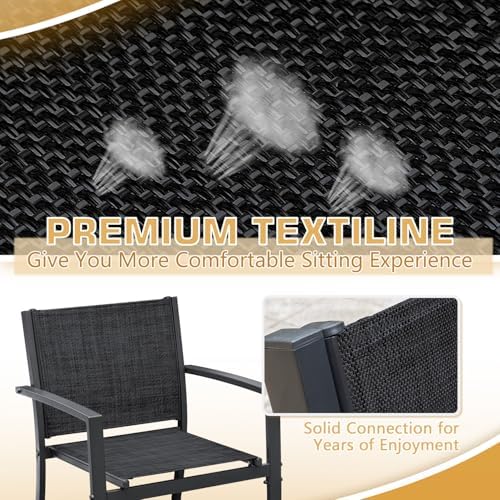Greesum 4 Pieces Patio Furniture Set Outdoor Conversation Textilene Fabric Chairs for Lawn, Garden, Balcony, Poolside with A Glass Coffee Table, Black - Image 4