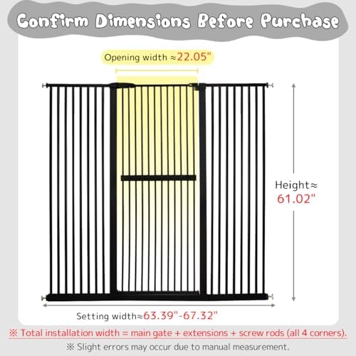 Lumizone 61.02" Extra Tall Pet Gate for Cat Dog 63.39"-67.90" Wide Black - Image 2