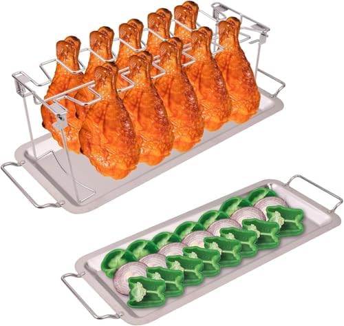 14 Slots Stainless Steel Chicken Lollipop Rack with Drip Tray - Image 2