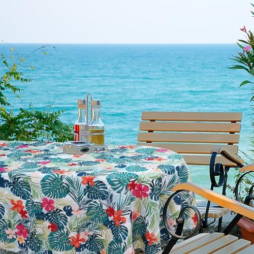 Oval Outdoor Tablecloth with Umbrella Hole and Zipper, Patio Table Covers for Spring/Summer, Machine Washable Outdoor Party/Picnic Oval Table Cloth - Image 2